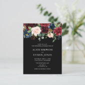 Budget Boho Navy Blue Burgundy Floral Wedding Uitnodiging Briefkaart (Staand voorkant)