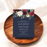 Budget Boho Navy Blue Burgundy Floral Wedding Uitnodiging Briefkaart<br><div class="desc">Boho Navy Blue en Burgundy floral bruiloft.</div>