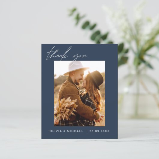 Budget Boho Navy Blue Wedding Bedankt Kaarten (Staand voorkant)