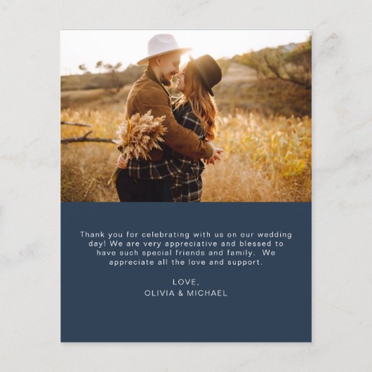 Budget Boho Navy Blue Wedding Bedankt Kaarten (Achterkant)