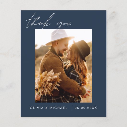 Budget Boho Navy Blue Wedding Bedankt Kaarten (Voorkant)