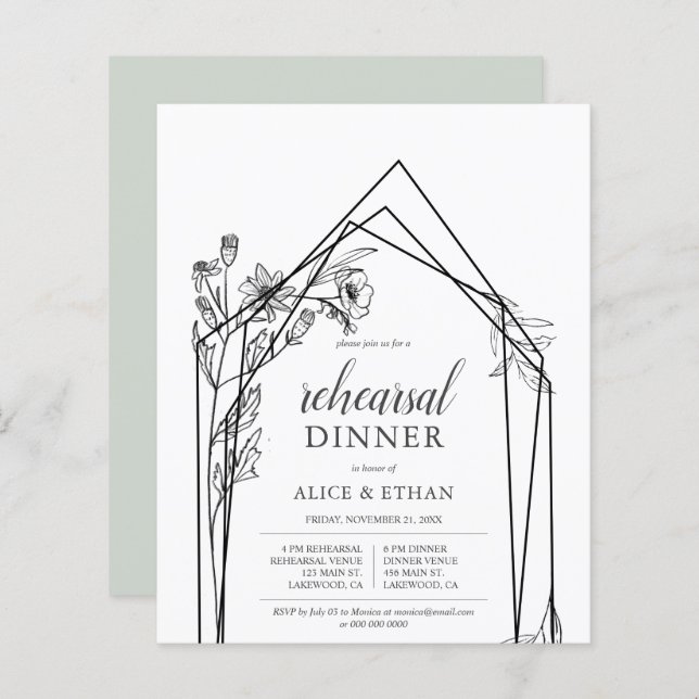 Budget Boho Orchids Geometric Rehearsal Dinner (Voorkant / Achterkant)