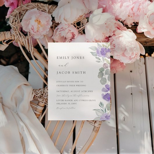 Budget Boho Paarse Eucalyptus Trouwuitnodiging