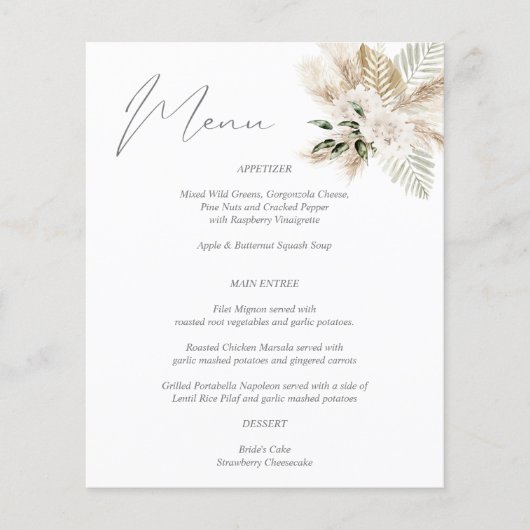 Budget Boho Palm Leaf Floral Menu (Voorkant)