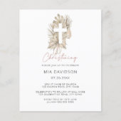 Budget Boho Palm Pink Floral Christening Invite (Voorkant)