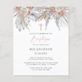 Budget Boho Palm Pink Pampas Baptism Invite (Voorkant)