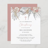 Budget Boho Palm Pink Pampas Christening Invite (Voorkant / Achterkant)