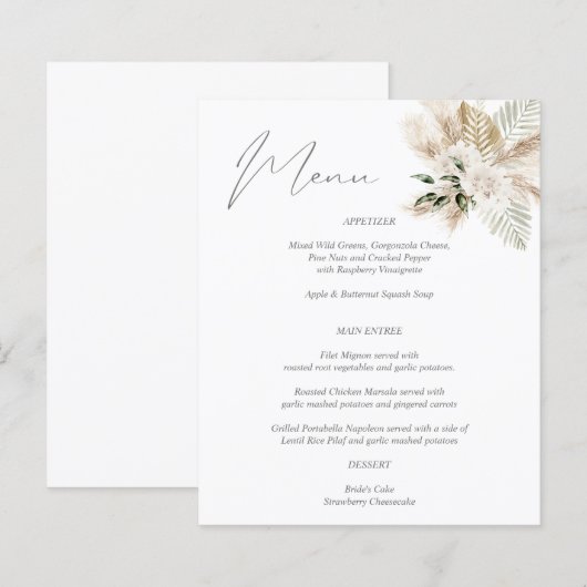 Budget Boho Palmblad Bloemen Menu (Voorkant / Achterkant)