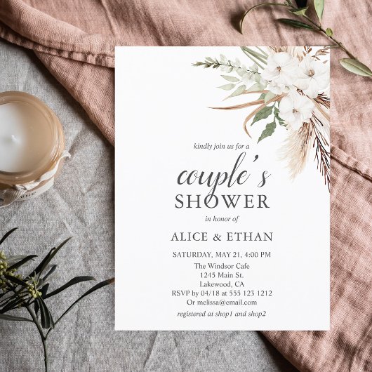 Budget Boho Pampa Grass Greenery Couple Shower Inv Uitnodiging Briefkaart