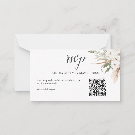 Budget Boho Pampa Grass Greenery Wedding RSVP niet Notitiekaartje (Voorkant)