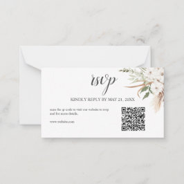 Budget Boho Pampa Grass Greenery Wedding RSVP niet Notitiekaartje