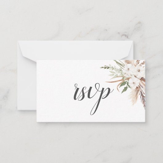 Budget Boho Pampa Grass Greenery Wedding RSVP Notitiekaartje (Voorkant)