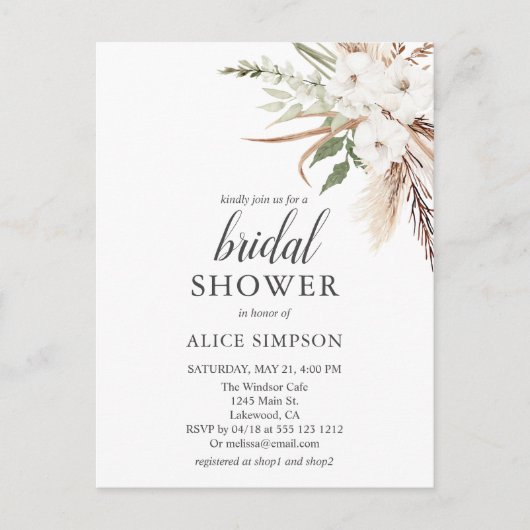 Budget Boho Pampa Greenery Vrijgezellenfeest Uitnodiging Briefkaart (Voorkant)