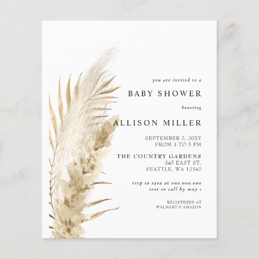 Budget Boho Pampas Baby shower (Voorkant)