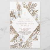 Budget Boho Pampas Floral Baptism Pink Tan Invite (Voorkant)