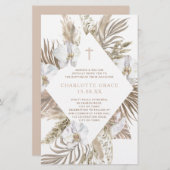Budget Boho Pampas Floral Baptism Pink Tan Invite (Voorkant / Achterkant)