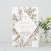 Budget Boho Pampas Floral Baptism Pink Tan Invite (Staand voorkant)