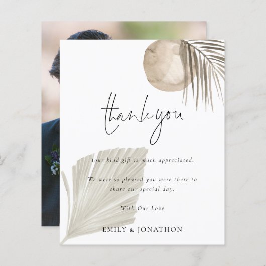 Budget Boho Pampas Foto Weddenschap Bedankt (Voorkant / Achterkant)