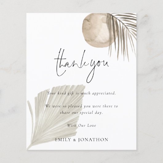 Budget Boho Pampas Foto Weddenschap Bedankt (Voorkant)