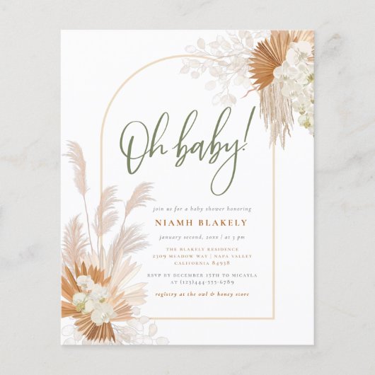 Budget Boho Pampas Geslachtsneutrale Babyshower (Voorkant)