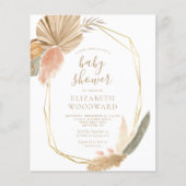 Budget Boho Pampas Gras Baby Shower Uitnodiging (Voorkant)