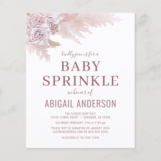 Budget Boho Pampas Gras Baby Sprinkle Uitnodiging (Voorkant)