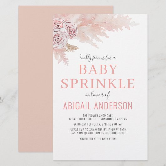 Budget Boho Pampas Gras Baby Sprinkle Uitnodiging (Voorkant / Achterkant)