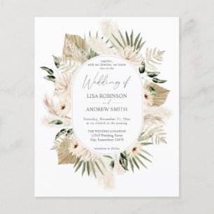 Budget Boho Pampas Gras & Beige Bloemen Bruiloft Flyer
