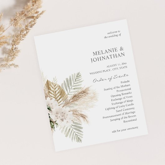 Budget Boho Pampas Gras Bloem Bruiloft Ceremonie Flyer