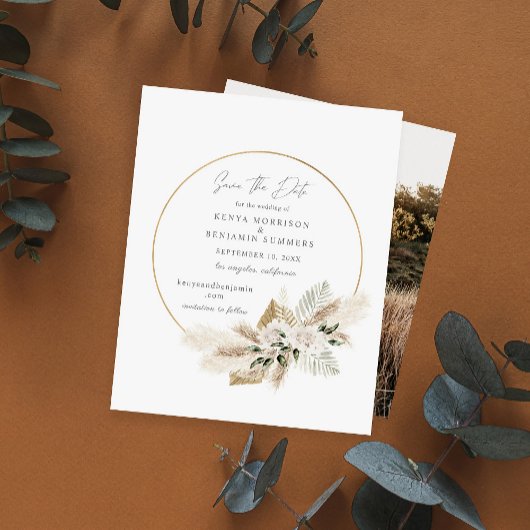 Budget Boho Pampas Gras & Foto Save the Date Flyer