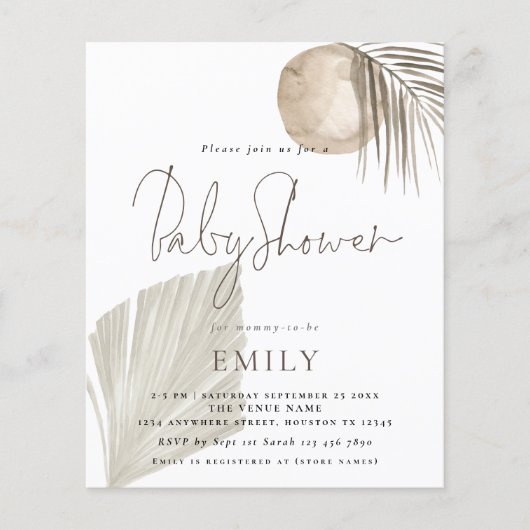 Budget Boho Pampas Gras Meisje of Jongen Baby Show (Voorkant)