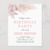 Budget Boho Pampas Gras Verjaardagsfeest Uitnodigi (Voorkant)