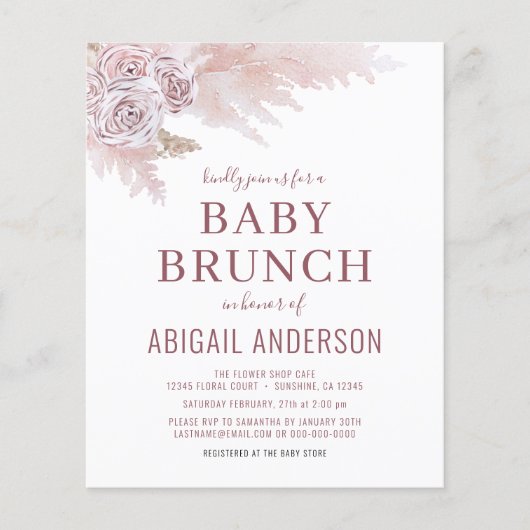 Budget Boho Pampas Grass Baby Brunch Uitnodiging (Voorkant)