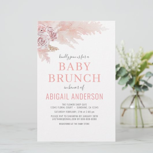 Budget Boho Pampas Grass Baby Brunch Uitnodiging (Staand voorkant)