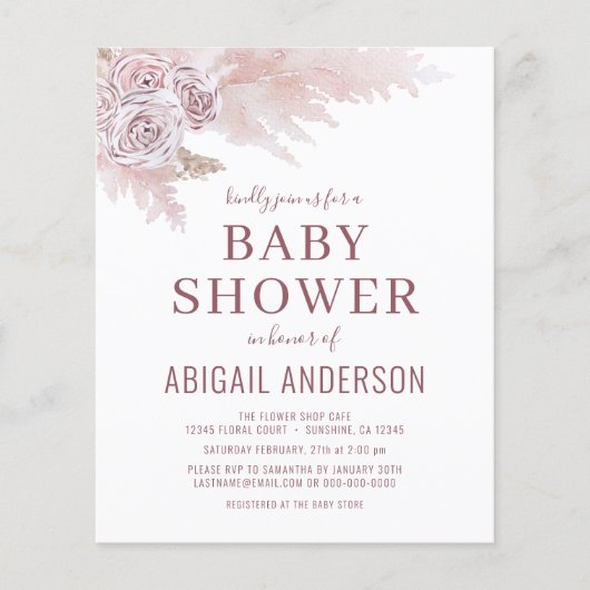 Budget Boho Pampas Grass Baby shower Flyer (Voorkant)