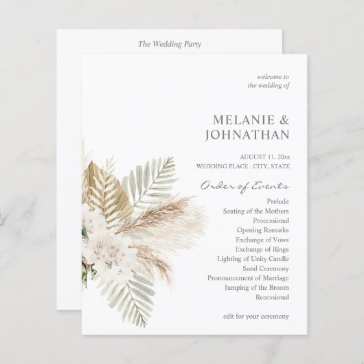 Budget Boho Pampas Grass & Beige Wedding Ceremony (Voorkant / Achterkant)