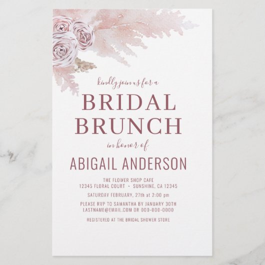 Budget Boho Pampas Grass Bridal Brunch Uitnodiging Flyer (Voorkant)