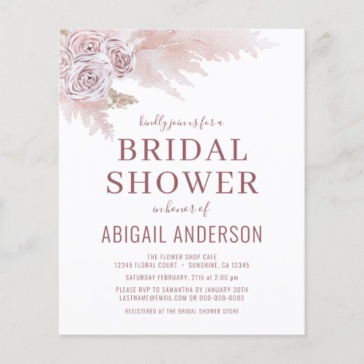 Budget Boho Pampas Grass Bridal Shower Flyer (Voorkant)