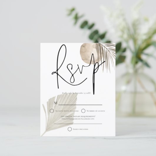 Budget Boho Pampas Grass fan Wedding RSVP (Staand voorkant)