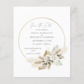 Budget Boho Pampas Grass & Floral Save the Date Flyer (Voorkant)