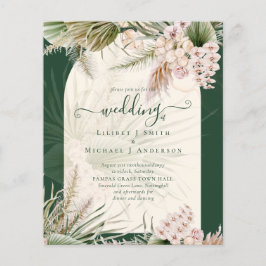 BUDGET BOHO Pampas Grass Green Wedding Invitation Flyer