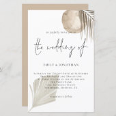 Budget Boho Pampas Grass Script Wedding Uitnodigin (Voorkant / Achterkant)