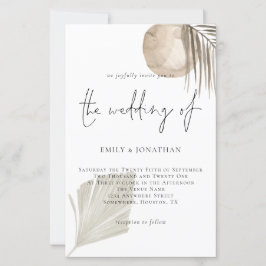 Budget Boho Pampas Grass Script Wedding Uitnodigin