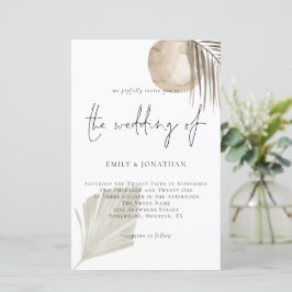 Budget Boho Pampas Grass Script Wedding Uitnodigin