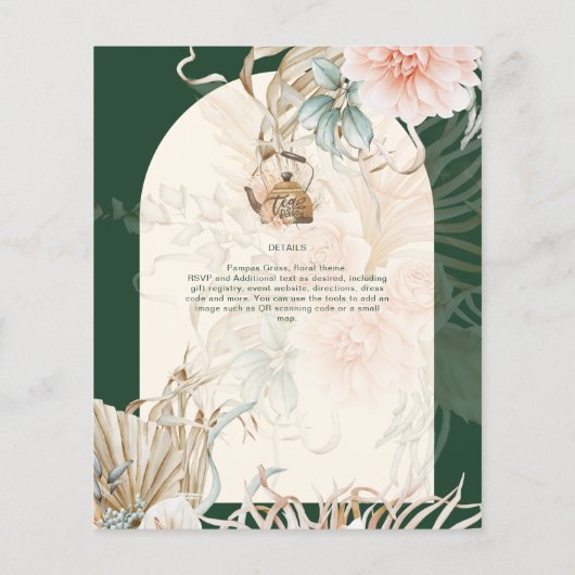BUDGET Boho Pampas Grass TEA PARTY Bridal Lunch Flyer (Achterkant)
