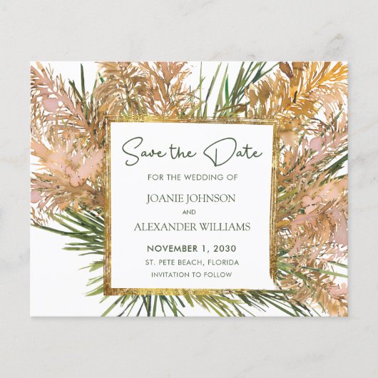 Budget Boho Pampas Grass Wedding Save the Date (Voorkant)