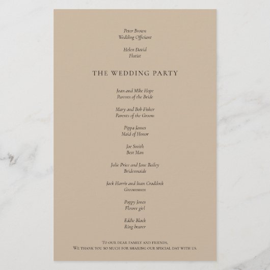 Budget Boho Pampas Grasses Wedding Programme (Achterkant)