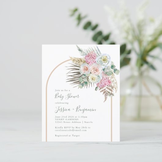 Budget Boho Pampas Green Floral Baby shower (Staand voorkant)