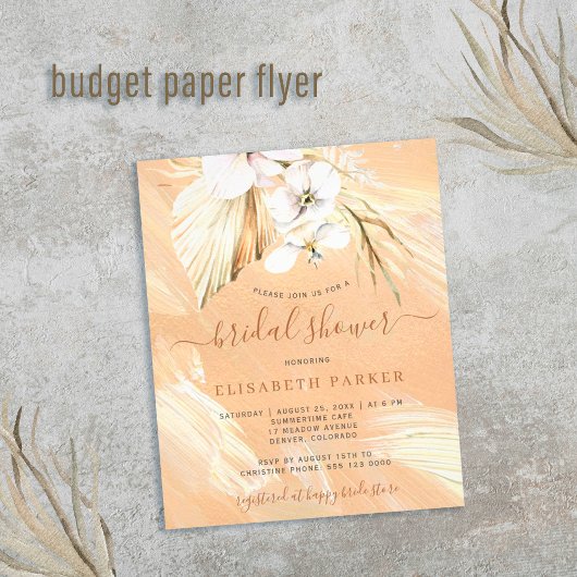 Budget boho pampasgras bruiloftsshower uitnodiging flyer