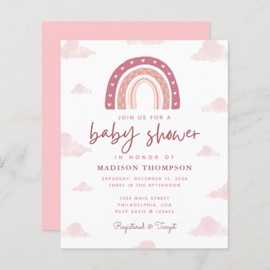 Budget Boho Pastel Pink Rainbow Baby shower (Voorkant / Achterkant)